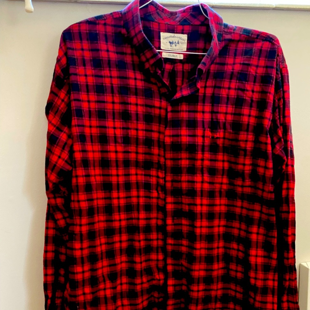 Coastal Cotton red and black plaid button down